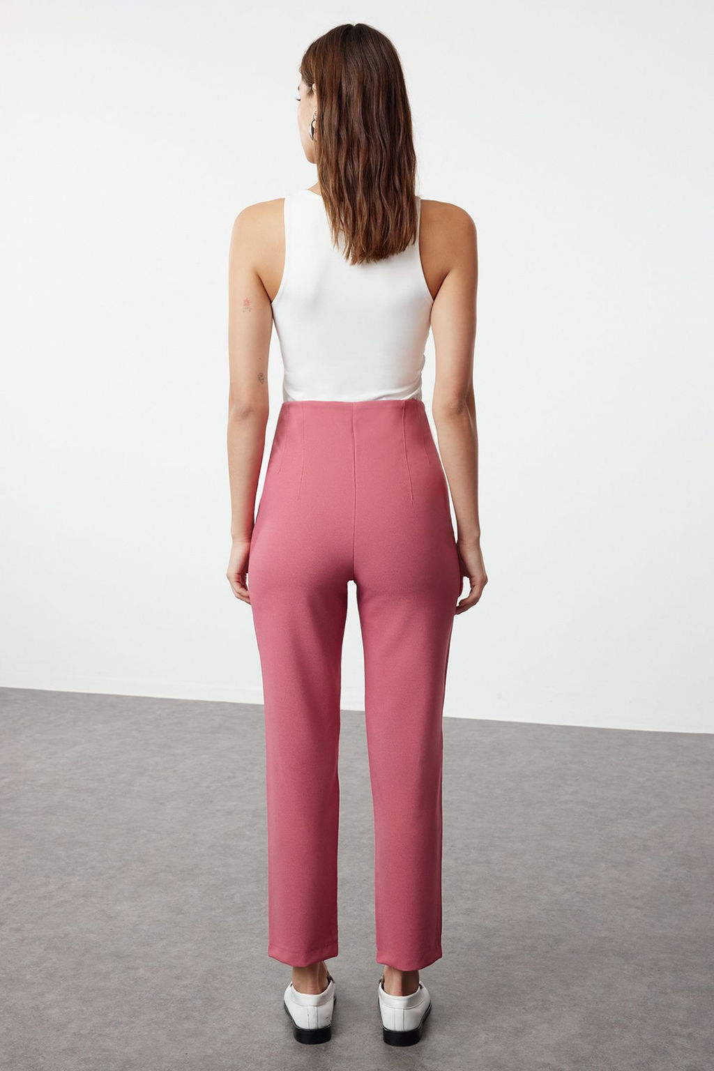 Gul Kurusu Cigarette Kal?p Pensli Yuksek Bel Bilek Boy Dokuma Kumas Pantolon TWOSS20PL0515