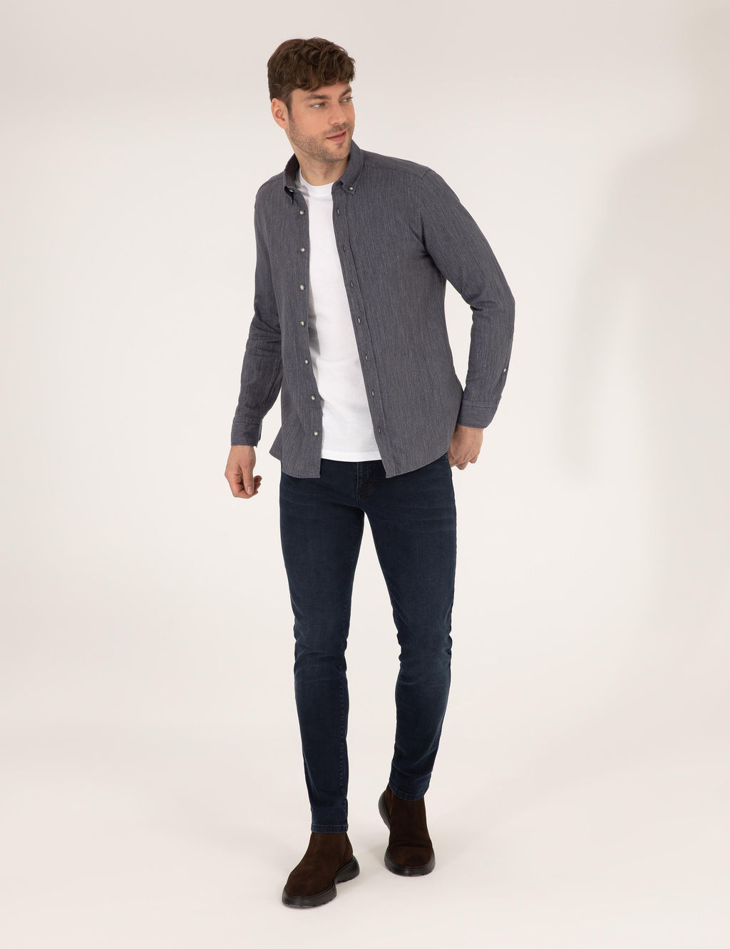 Рубашка Pierre Cardin Slim Fit длинный рукав синий