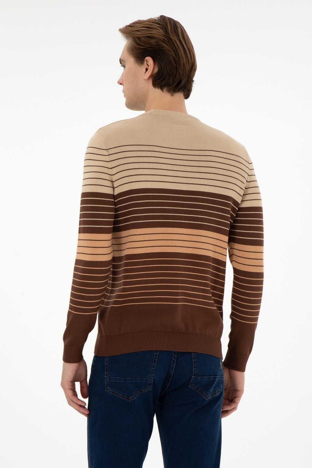 Erkek Slim Fit Bisiklet Yaka Kahverengi Kazak - U.s. polo assn фото 5