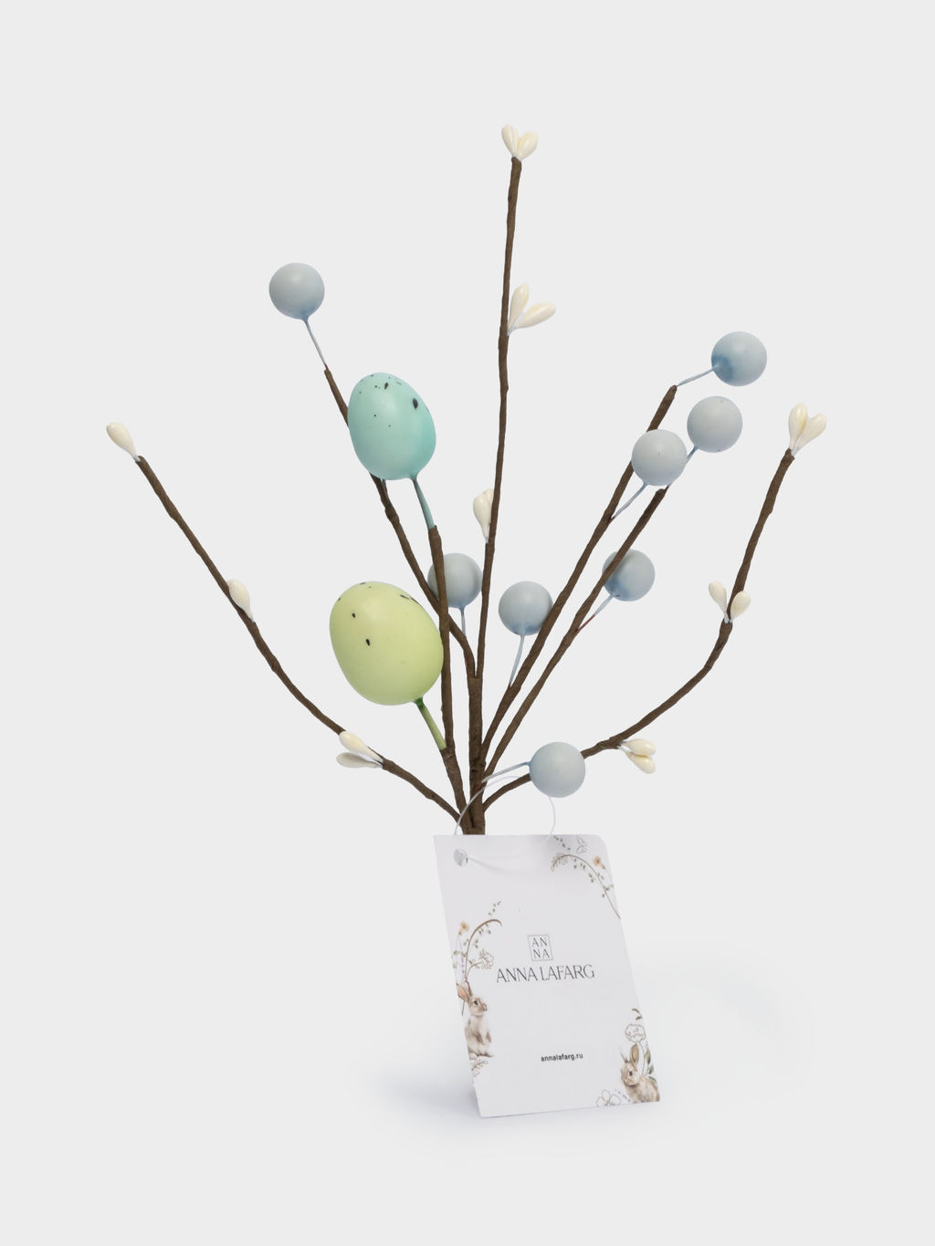 Ветка декоративная, 20 см, пенопласт/бумага, Ветка с зелеными яйцами, Interior Easter - Anna lafarg фото 3