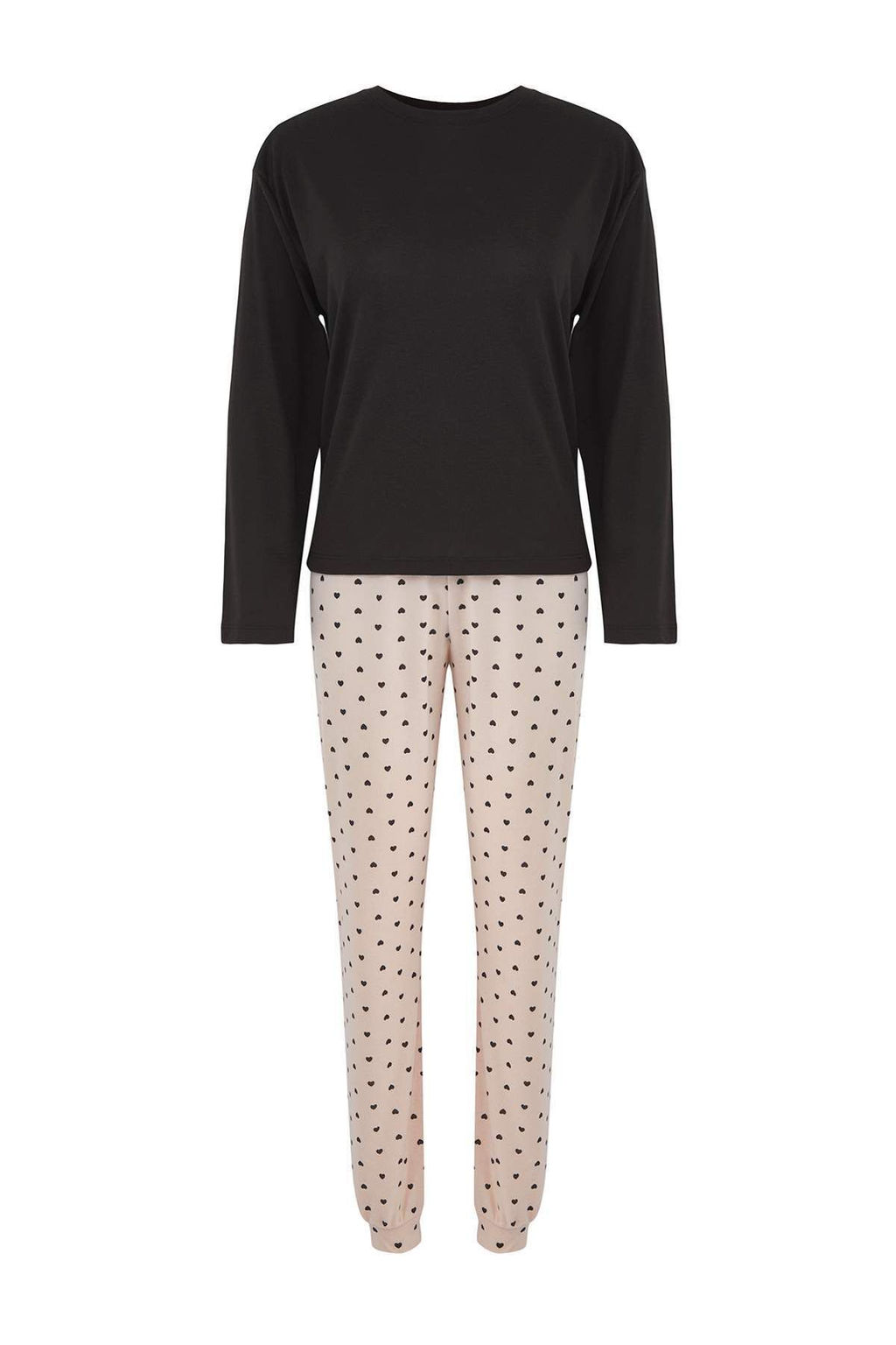 Siyah-Krem Kalpli Yumusak Tuse K?sl?k Orme Pijama Tak?m? THMAW26PT00020 - Trendyolmilla фото 5