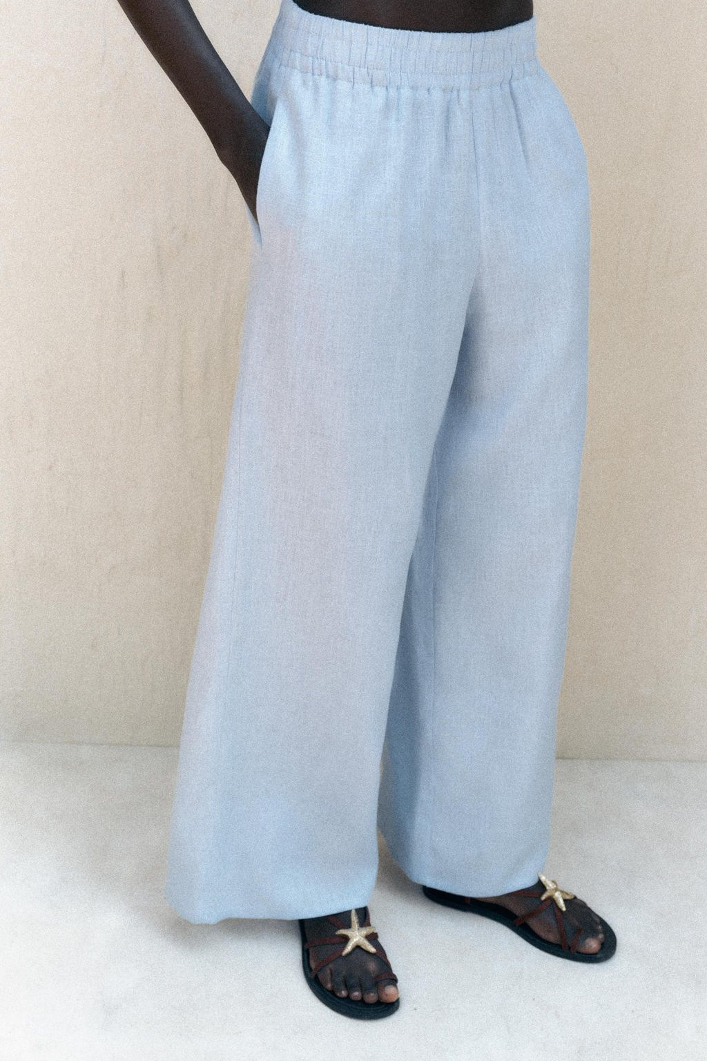 PANTAL?N ANCHO CON LINO / Azul claro - Zara фото 10