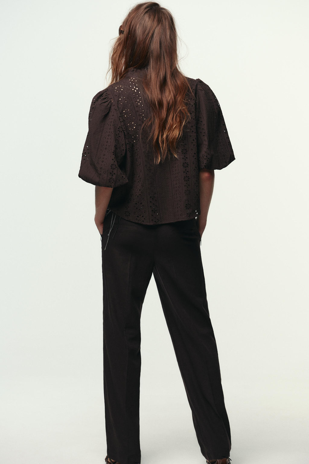 SHIRT WITH CUTWORK EMBROIDERY AND PUFF SLEEVES - Zara фото 6