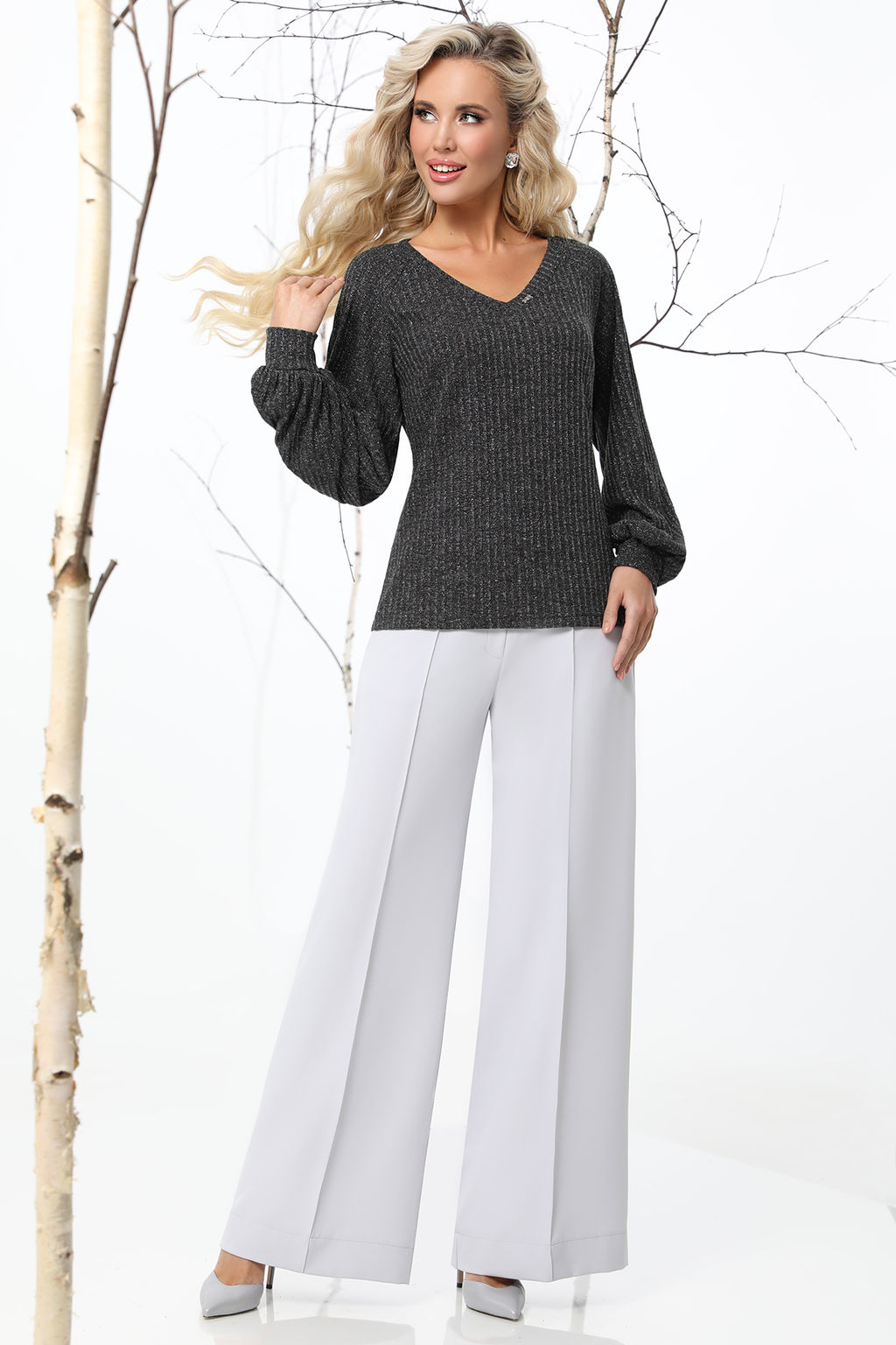 Джемпер черный с пышными рукавами - Dstrend фото 3