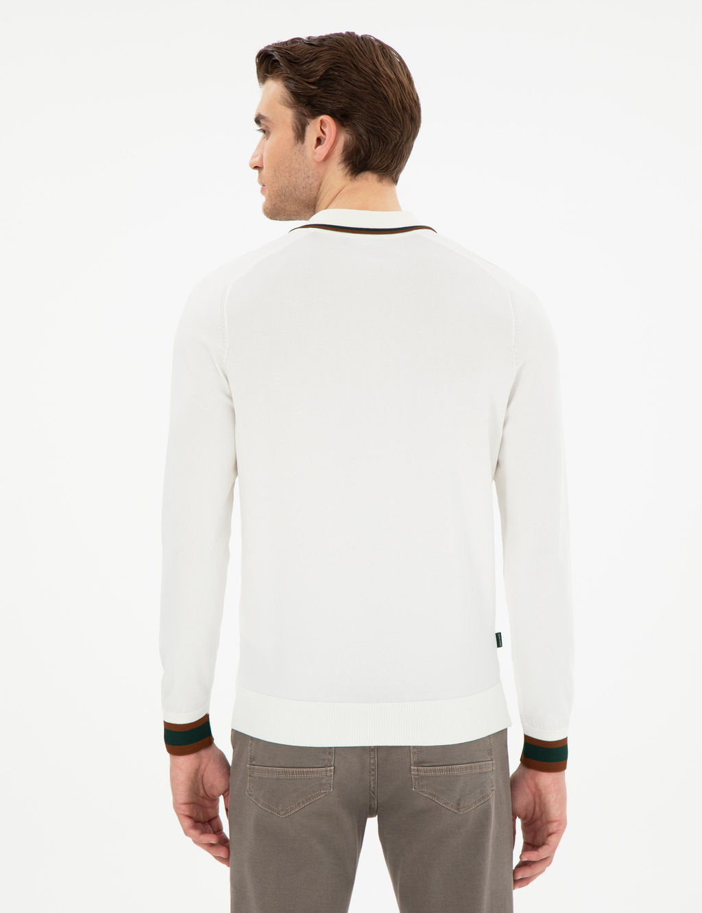 Ekru Slim Fit Fermuarl_ Polo Yaka Kazak