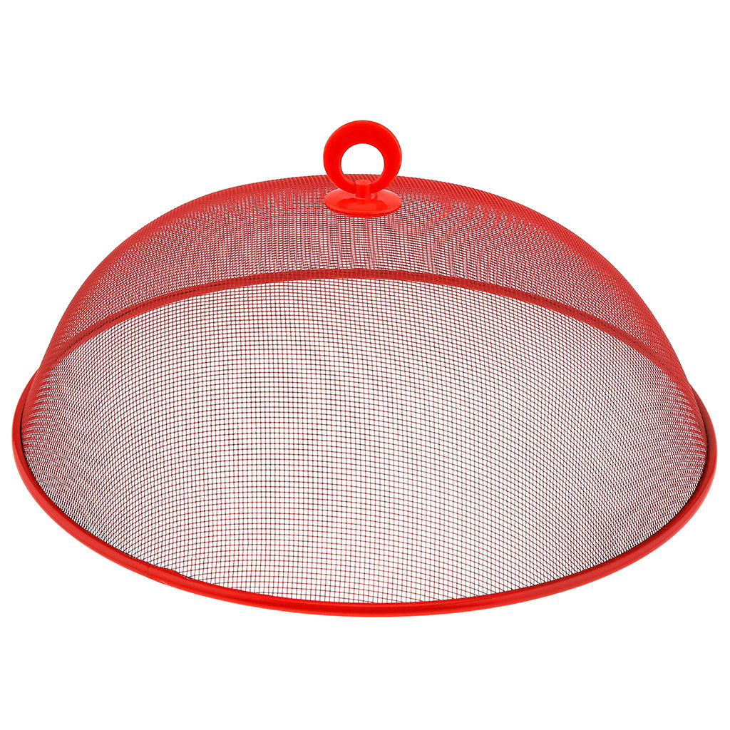Крышка-сетка для защиты от насекомых металлическая, окрашенная д35см h12,5см, пластмассовая ручка, цвета в ассортименте: синий; зеленый; красный (Китай) - Домашняя мода фото 3