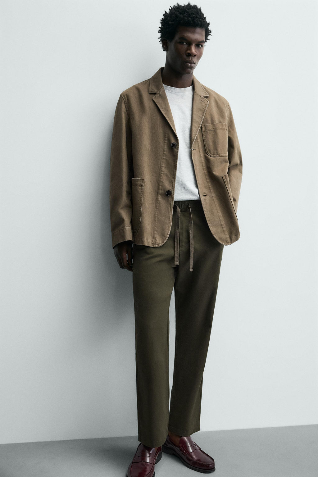 PANTAL?N RELAXED FIT ALGOD?N - LINO / Khaki oscuro - Zara фото 5