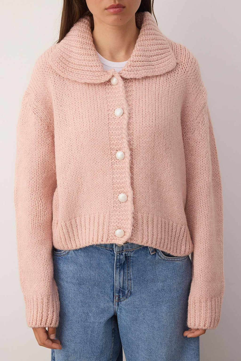 Pembe Oversize/Genis Kal?p Crop Triko H?rka TWOAW26HI00179