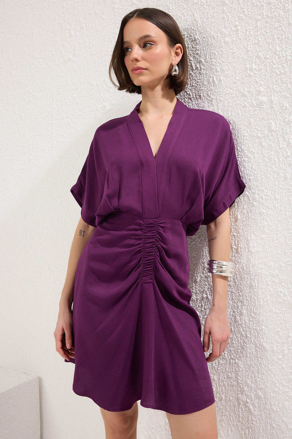 Siyah Duz Lastikli K?sa / Mini Dokuma Elbise TWOSS25EL00587 - Trendyolmilla фото 6