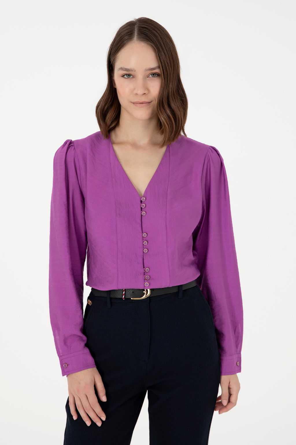 Женская фиолетовая рубашка с длинным рукавом Неожиданная скидка в корзине - U.s. polo assn фото 3