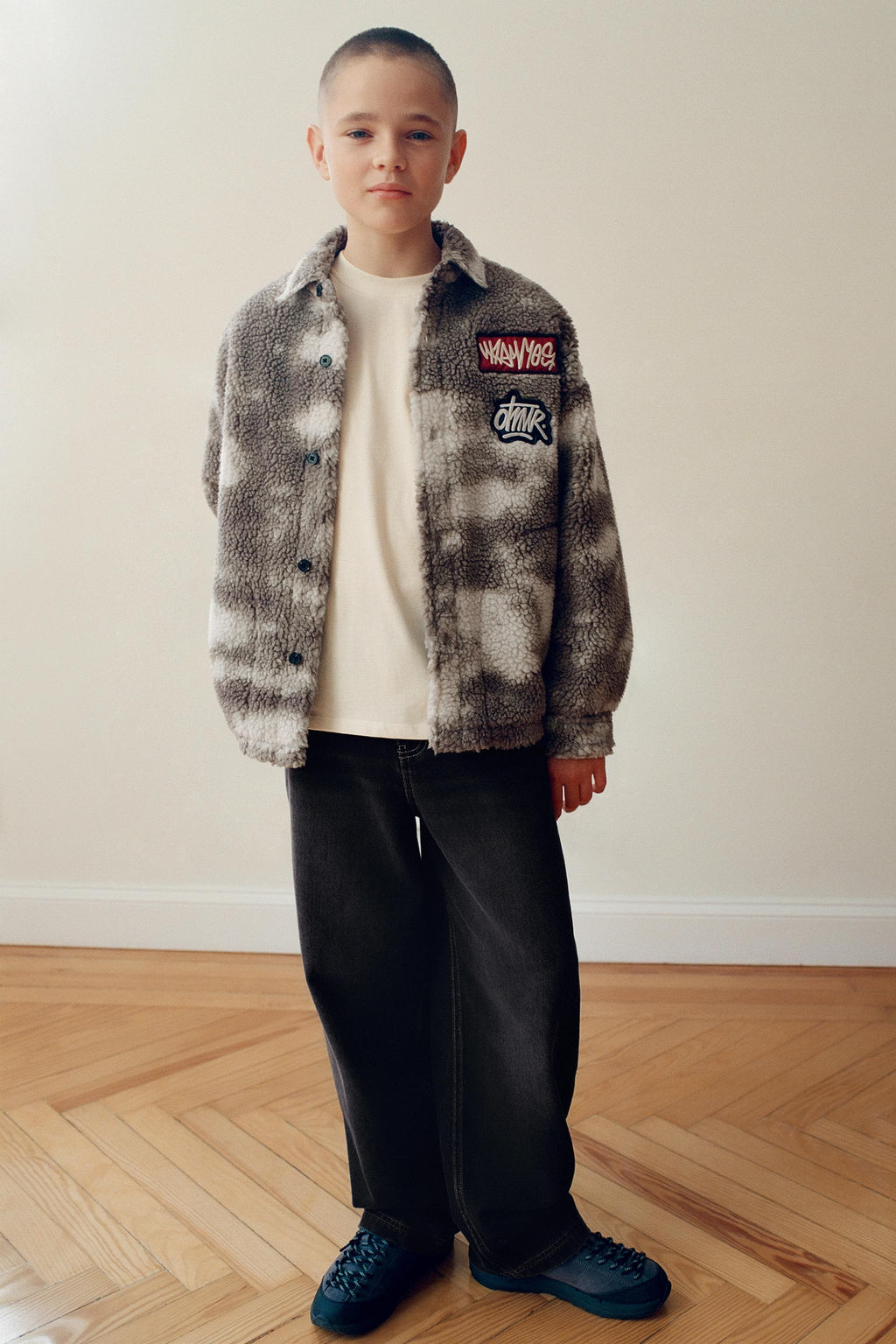 TIE-DYE FAUX SHEARLING OVERSHIRT WITH PATCHES - Zara фото 9
