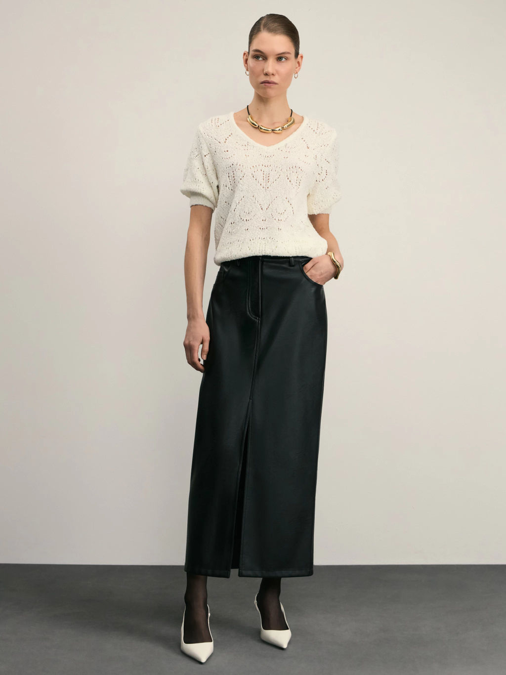 Ажурный джемпер с коротким рукавом / Zarina  фото 2