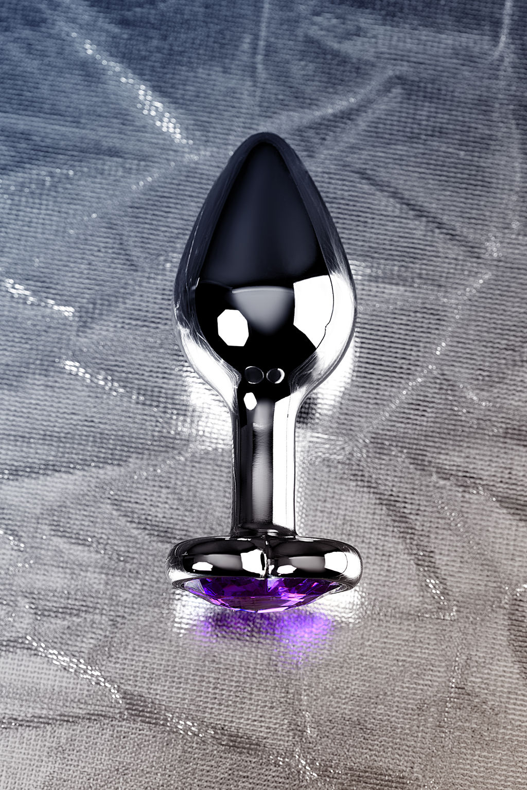 Анальная втулка Metal by TOYFA, металл, серебряная, с фиолетовым кристаллом, 8 см, 3 см, 165 г  фото 11