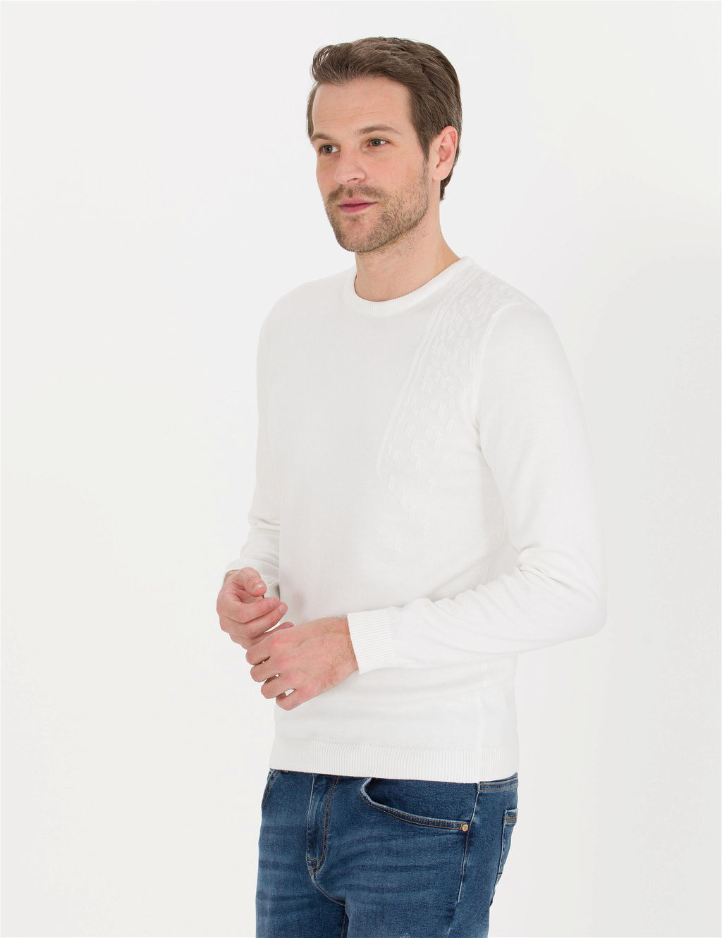 Ekru Slim Fit Bisiklet Yaka Triko Kazak - Pierre cardin фото 4