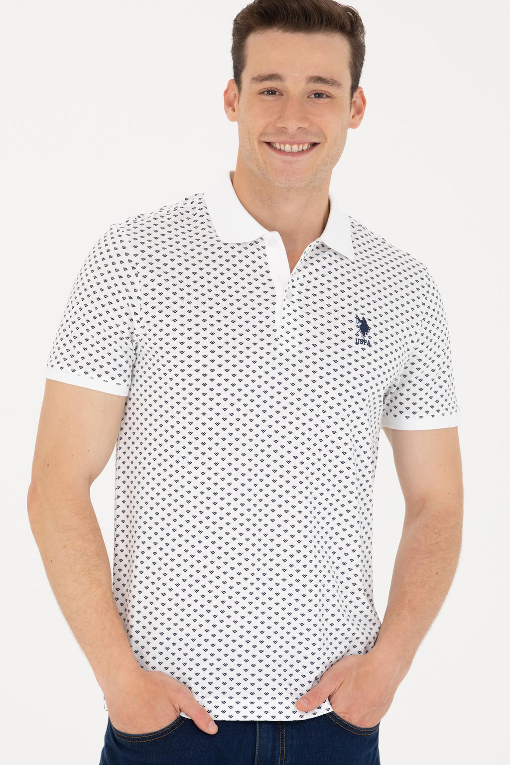 U. S. Polo Assn Мужская белая футболка с воротником-поло - U.s. polo assn фото 3