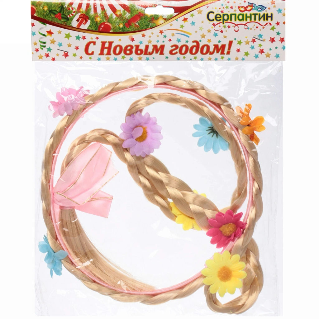 Цена за 2 шт. Ободок карнавальный с косичкой "Цветочный рай"