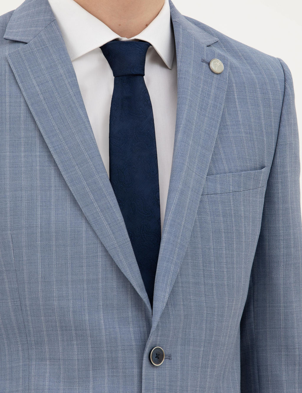 Koyu Mavi Ex. Slim Fit %100 Y_n _izgili Tak_m Elbise