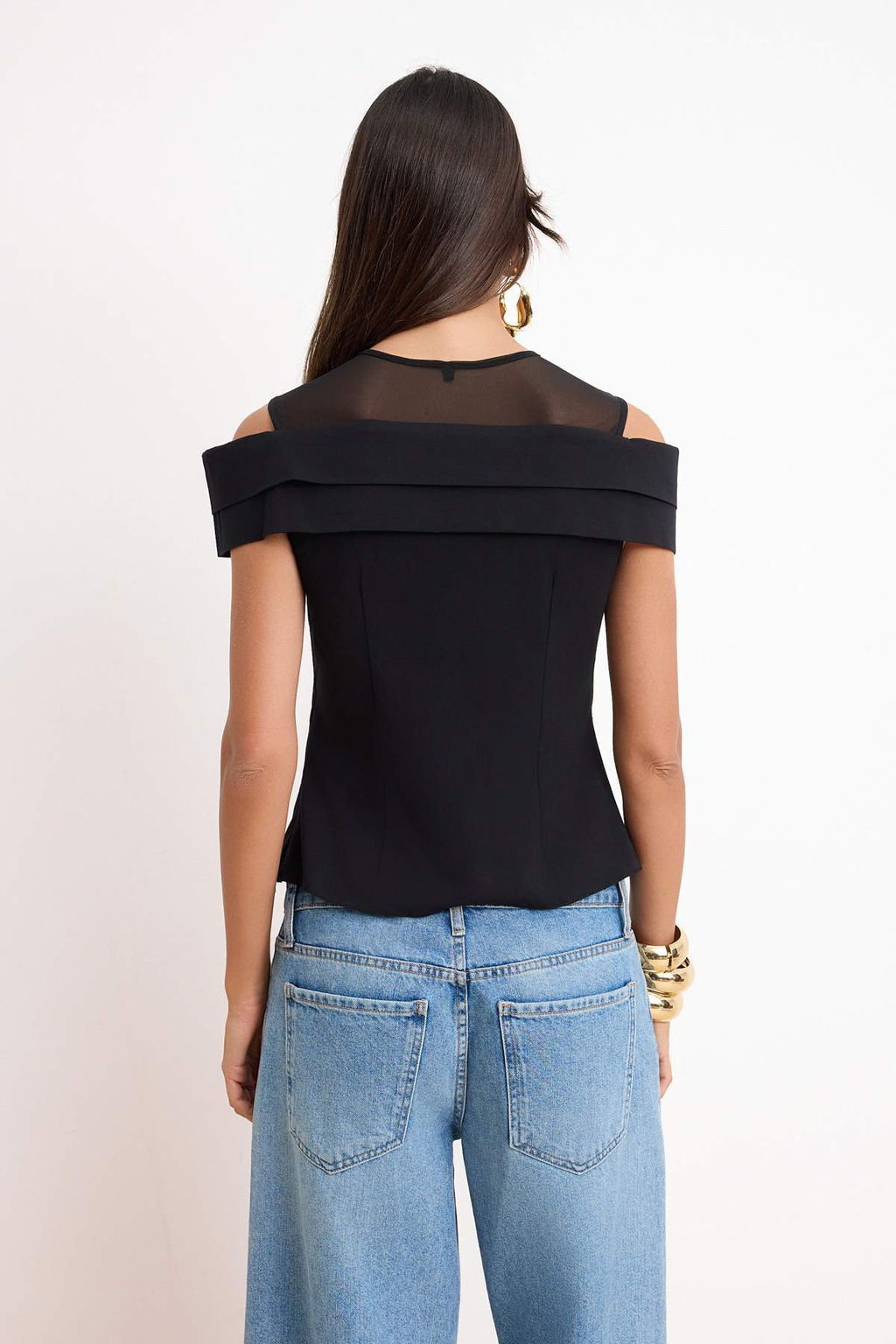 Siyah Tul ve Buzgu Detayl? Bisiklet Yaka Dokuma Bluz TPRSS26BZ00048 - Trendyolmilla фото 4