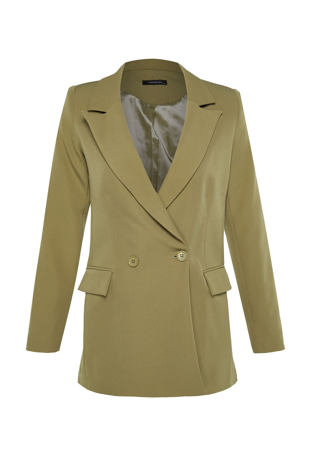 Ac?k Haki Regular Astarl? Kruvaze Kapama Dokuma Blazer Ceket TWOSS20CE0059