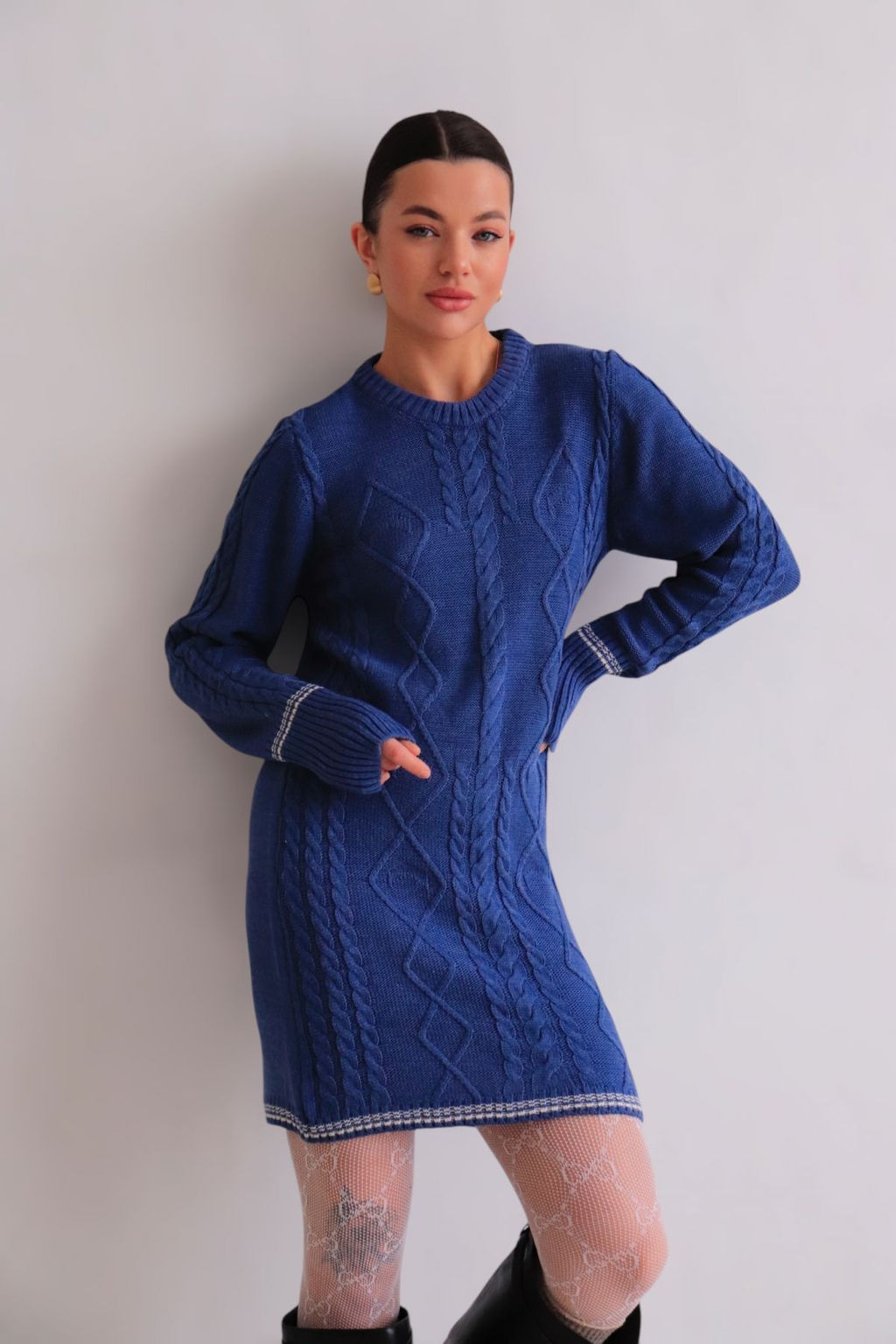 Martichelli Платье вязаное с узорами синее  фото 3