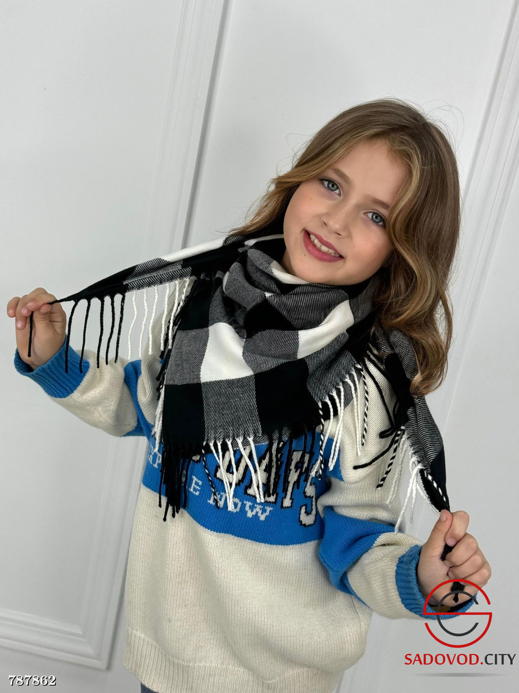 Детский платок теплый в клетку