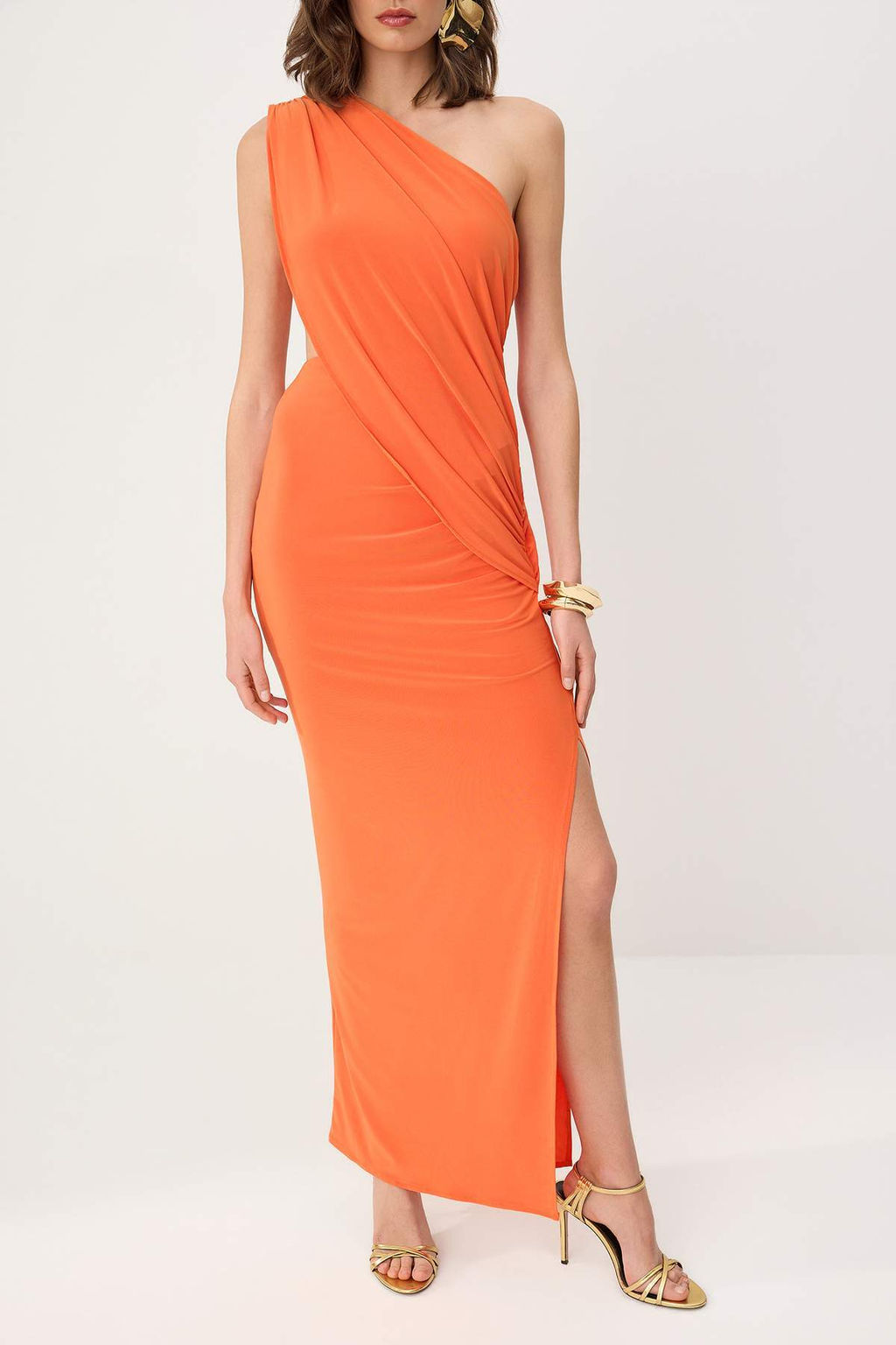 Turuncu Cut Out Detayl? Asimetrik Yaka Orme Sandy Maxi Abiye & Mezuniyet Elbisesi TPRSS26AE00067 - Trendyolmilla фото 3