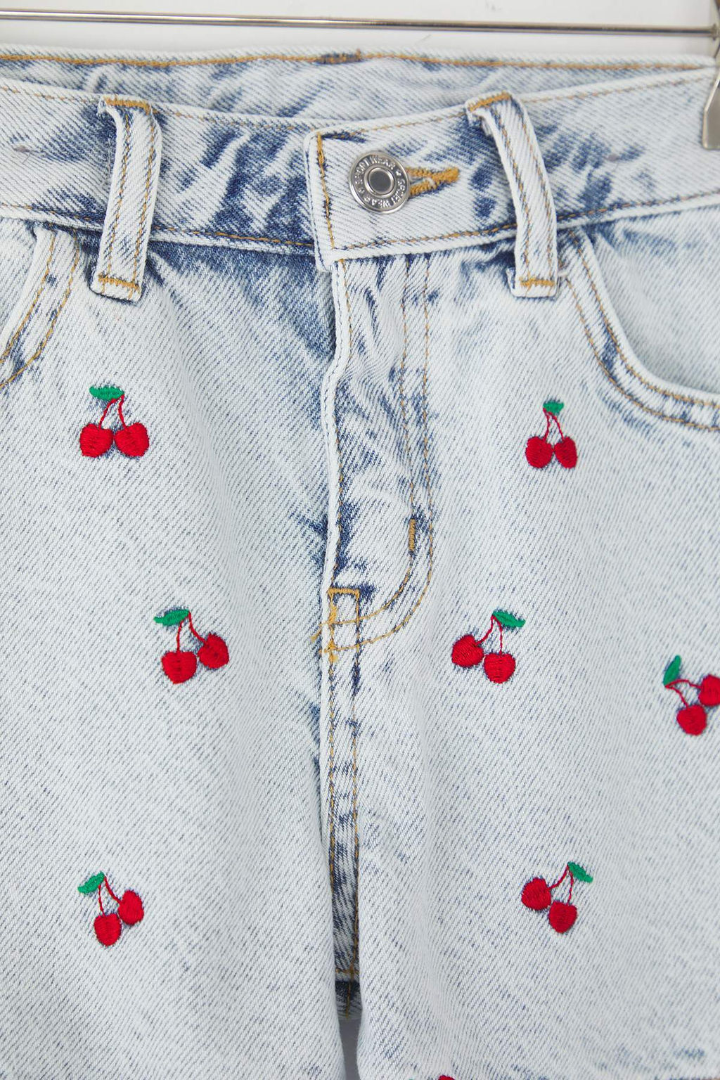 Mavi K?z Cocuk %100 Pamuk Kiraz Nak?sl? Lastikli Denim Sort & Bermuda TKDSS25SR00036 - Trendyolmilla фото 2