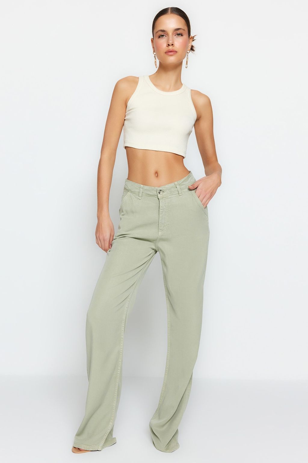 Bej More Sustainable %100 Tencel Dusuk Bel Wide Leg Jeans TWOSS23JE00219 - Trendyolmilla фото 21