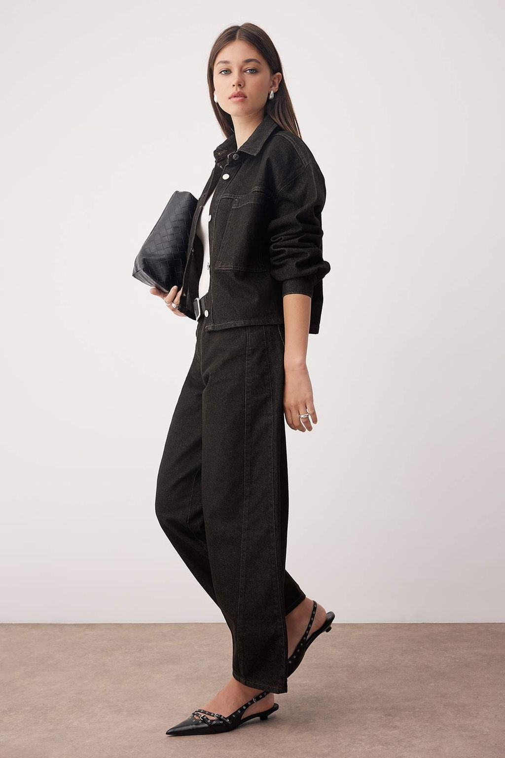 Siyah Orta Bel Dikis Detayl? Baggy Genis Kal?p Jeans TWOAW26JE00121 - Trendyolmilla фото 2