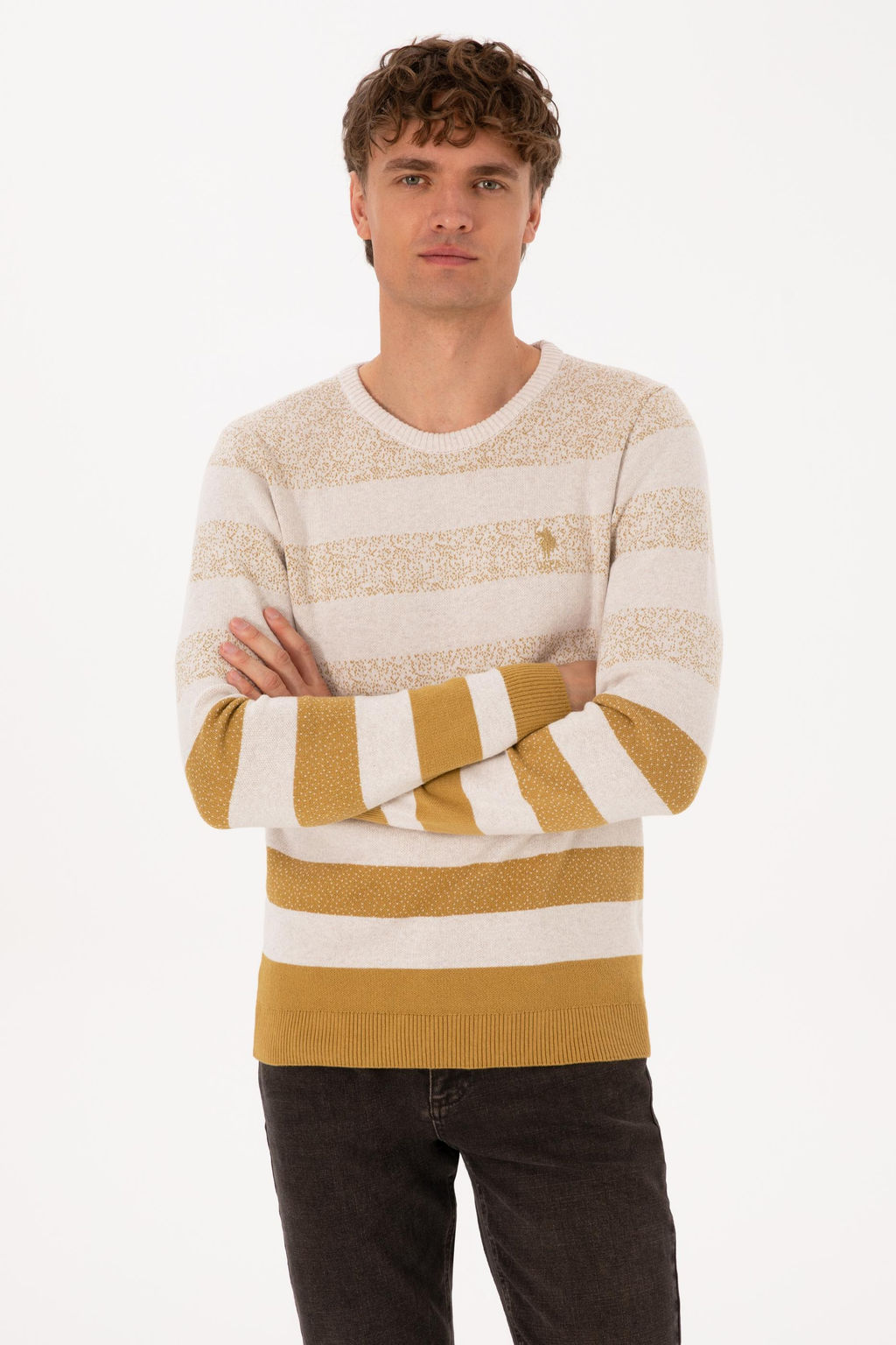 Erkek Regular Fit Bisiklet Yaka Hardal Kazak - U.s. polo assn фото 3