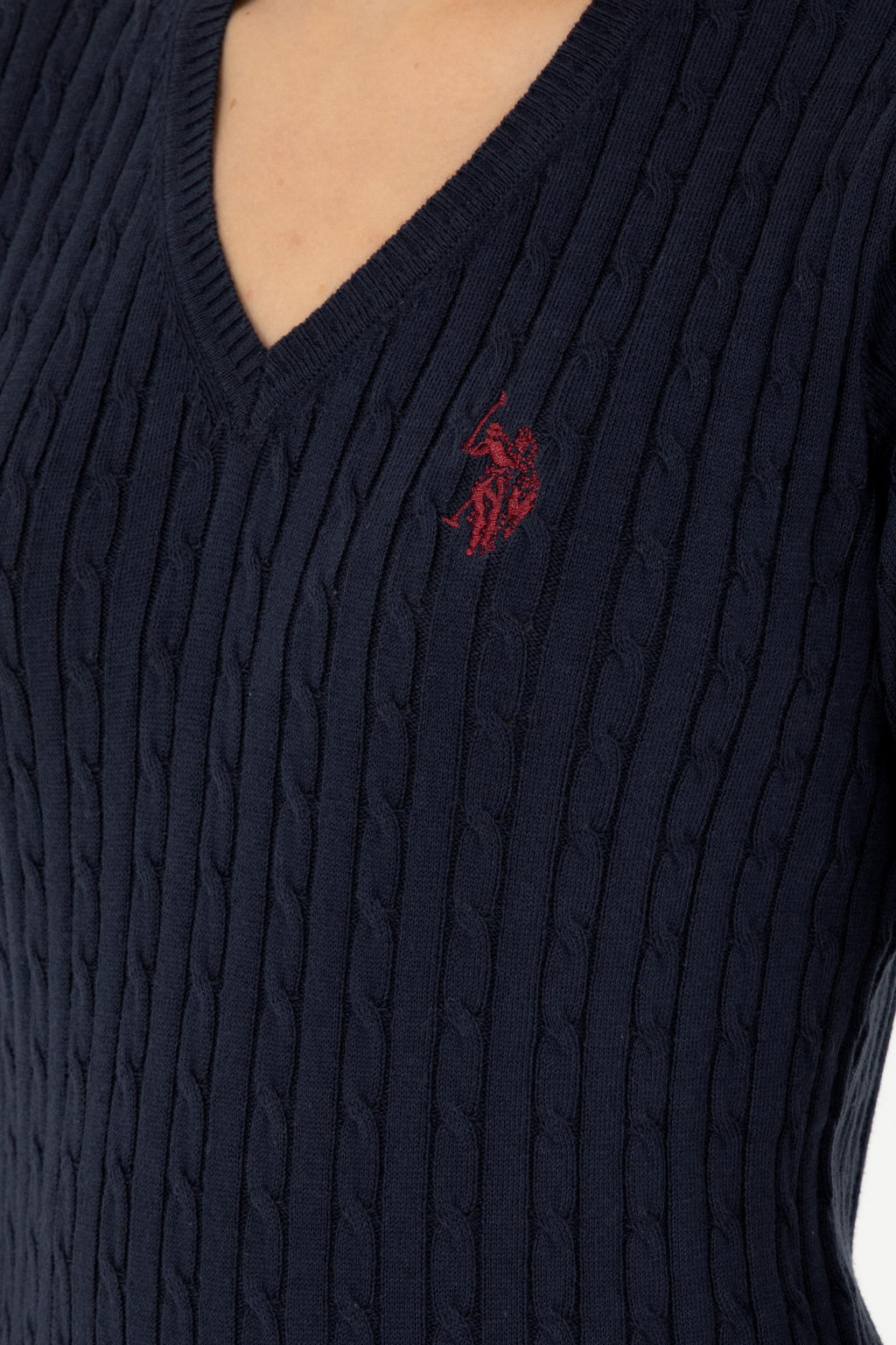 Женский темно-синий базовый свитер с v-образным вырезом Неожиданная скидка в корзине - U.s. polo assn фото 7