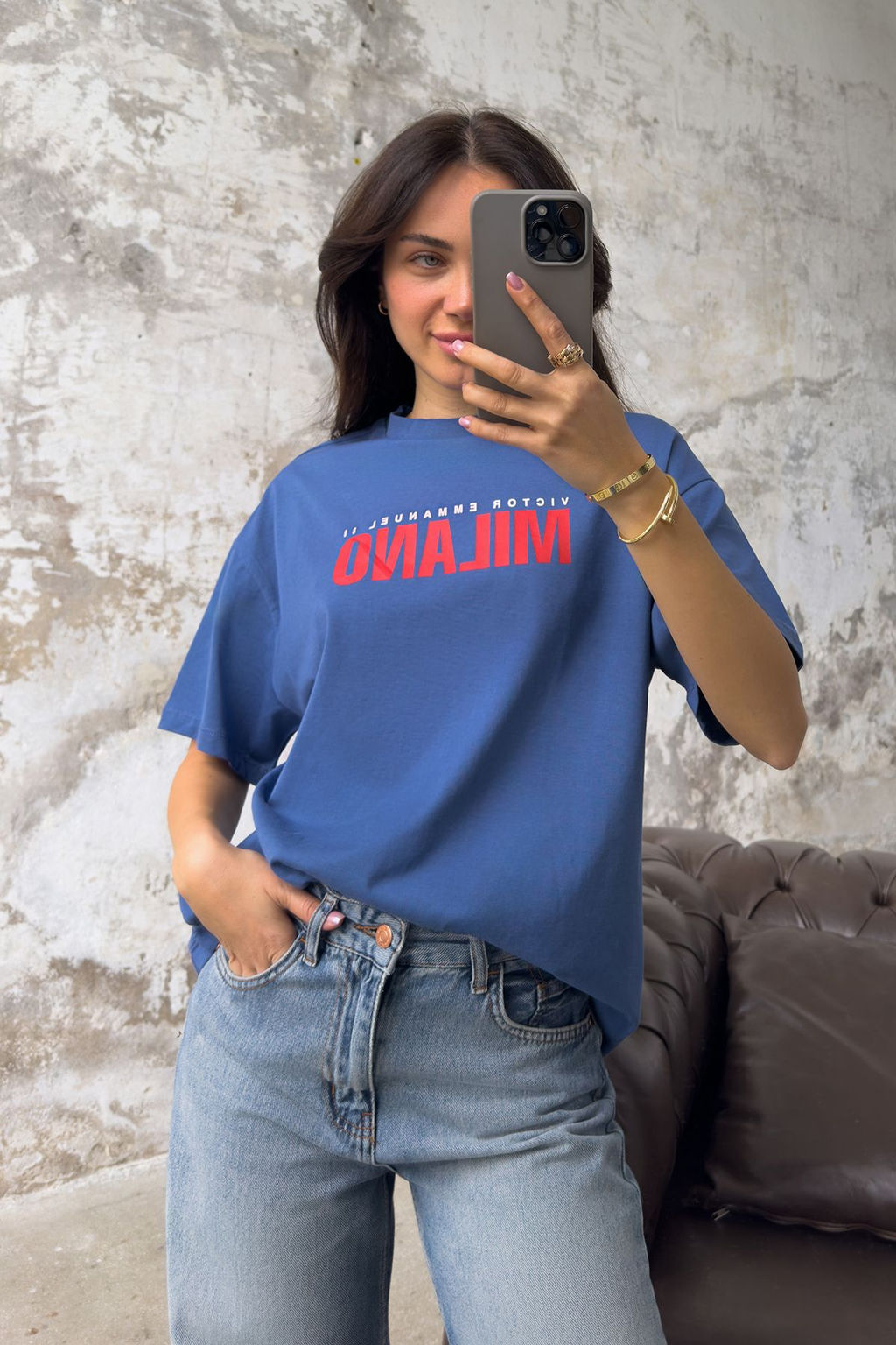 TRENDYOLMILLA Beyaz %100 Pamuk Bask?l? Oversize/Genis Kal?p Bisiklet Yaka Orme T-Shirt TWOSS24TS00066  фото 13