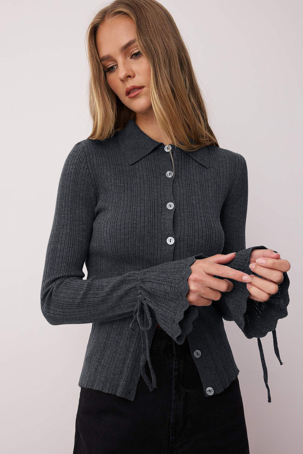 Antrasit Merserize Gorunumlu Fitilli Polo Yaka Triko H?rka TWOAW26HI00111