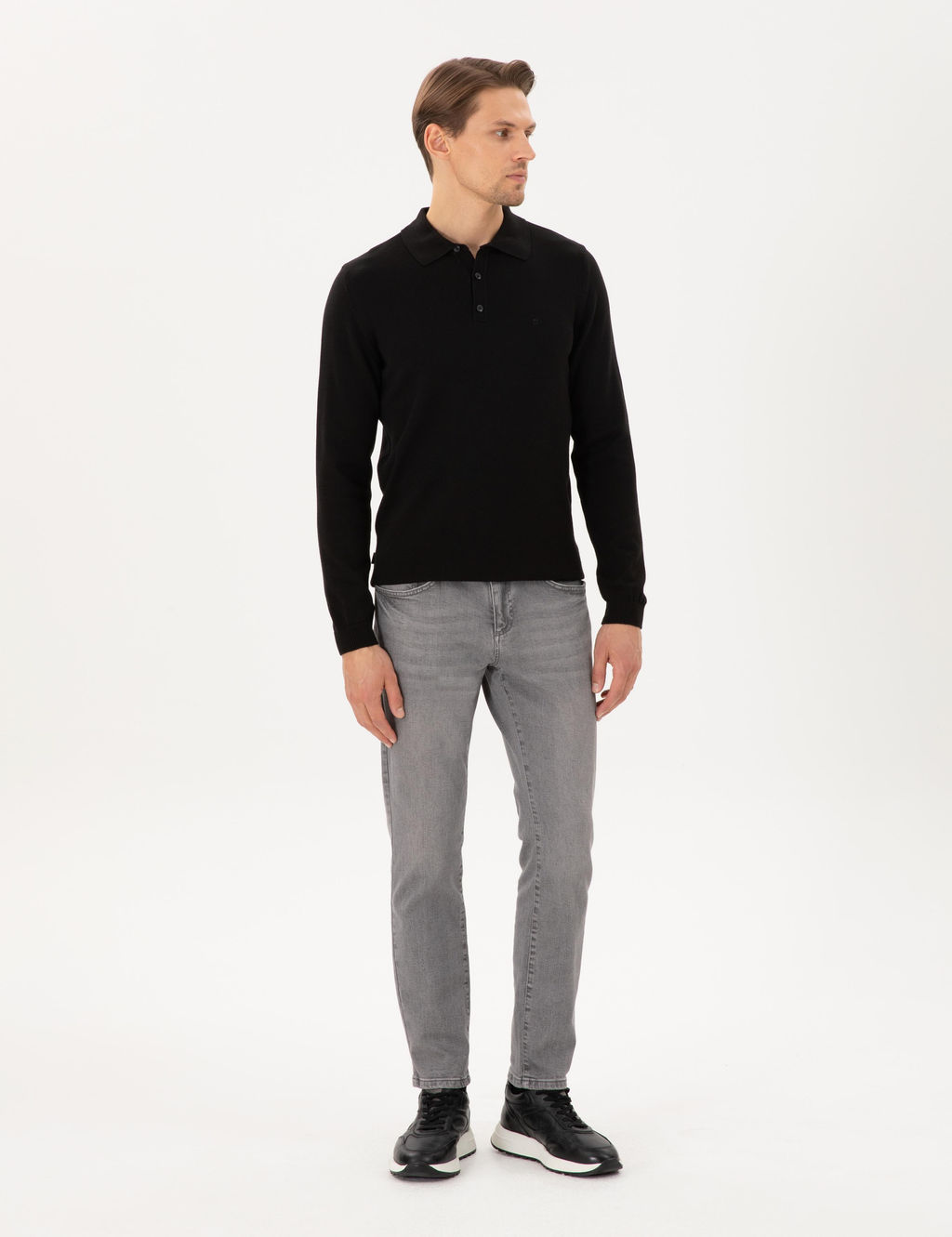 Siyah Slim Fit Polo Yaka Basic Triko Kazak - Pierre cardin фото 4