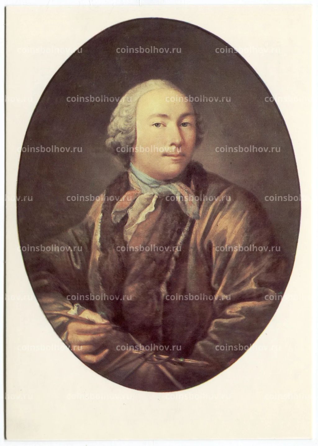 Открытка живопись И.П. Аргунов Автопортрет. (Портрет неизвестного скульптора или архитектора)