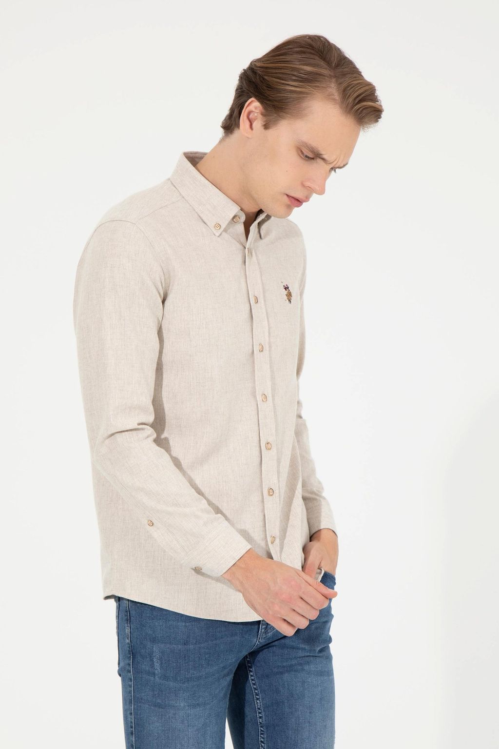 U. S. Polo Assn / Рубашка мужская бежевая Uzunkol Basic - U.s. polo assn фото 4