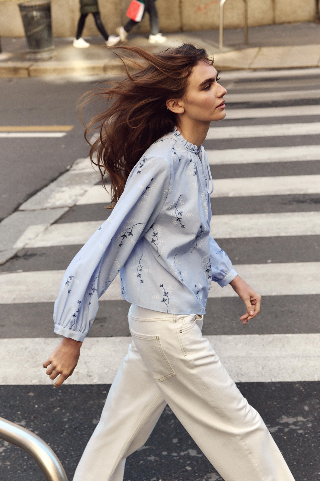 BLUSA ESTAMPADA BORDADOS ENGOMADOS / Azul / Blanco - Zara фото 4