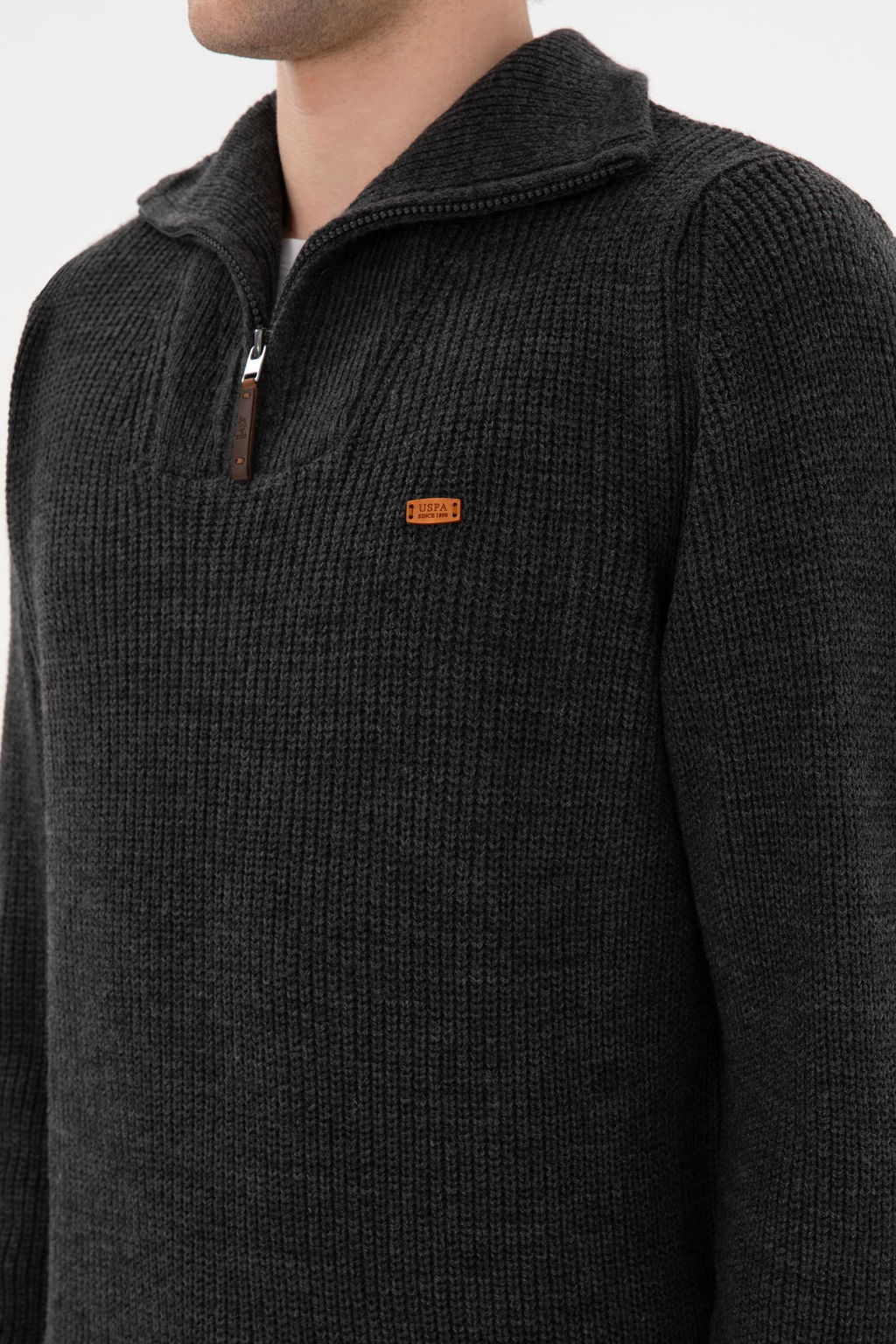 Erkek Regular Fit Yar_m Fermuarl_ Antrasit Kazak