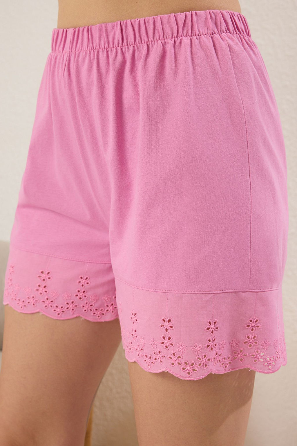 Trendyolmilla Pembe %100 Pamuklu Brodeli Sortlu Orme Pijama Tak?m? THMSS25PT00303 фото 3