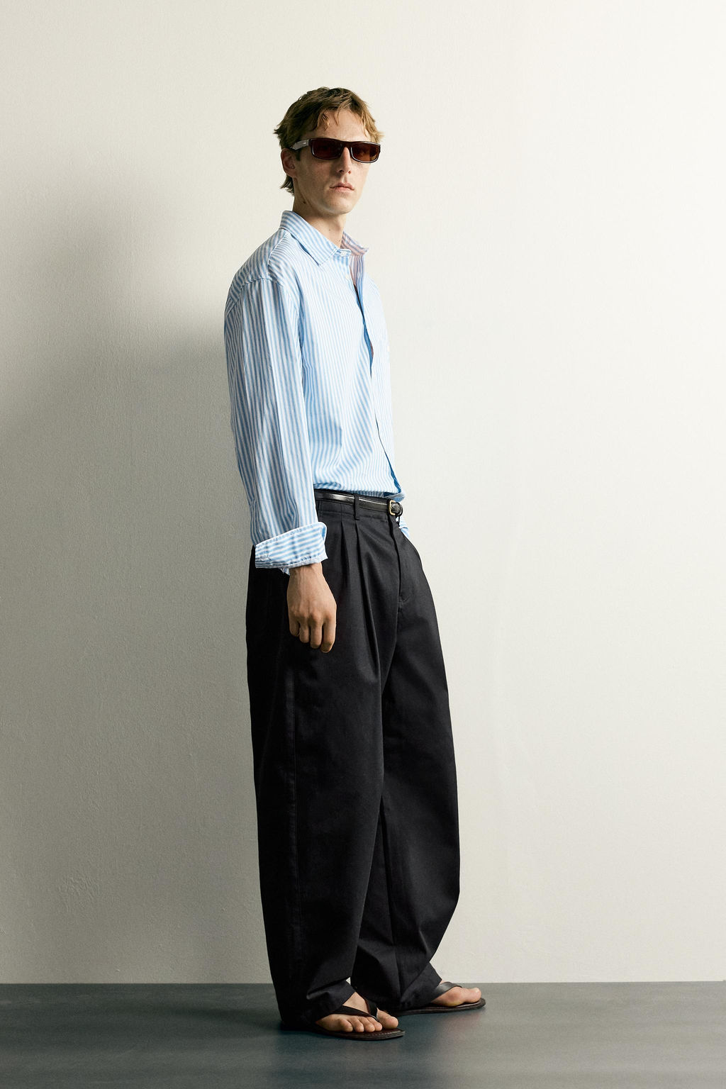 CAMISA BOXY FIT RAYAS / Celeste - Zara фото 4