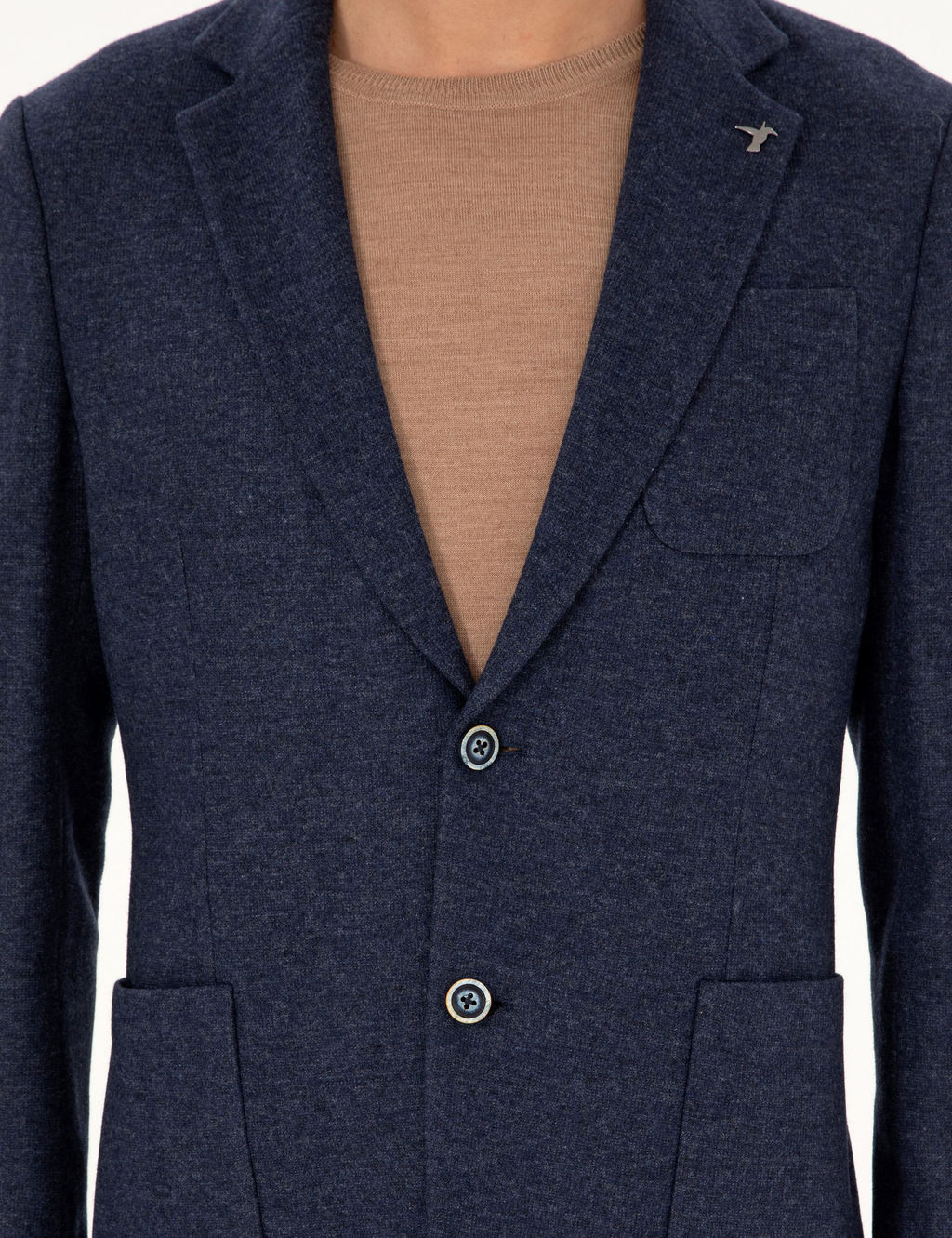 Темно-синяя приталенная куртка из смесового кашемира темно-синего цвета - Cacharel фото 7