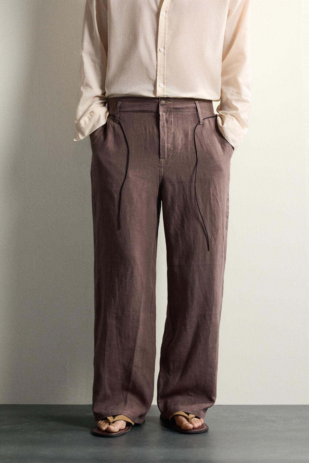 PANTAL?N RELAXED FIT 100% LINO / Marr?n - Zara фото 2