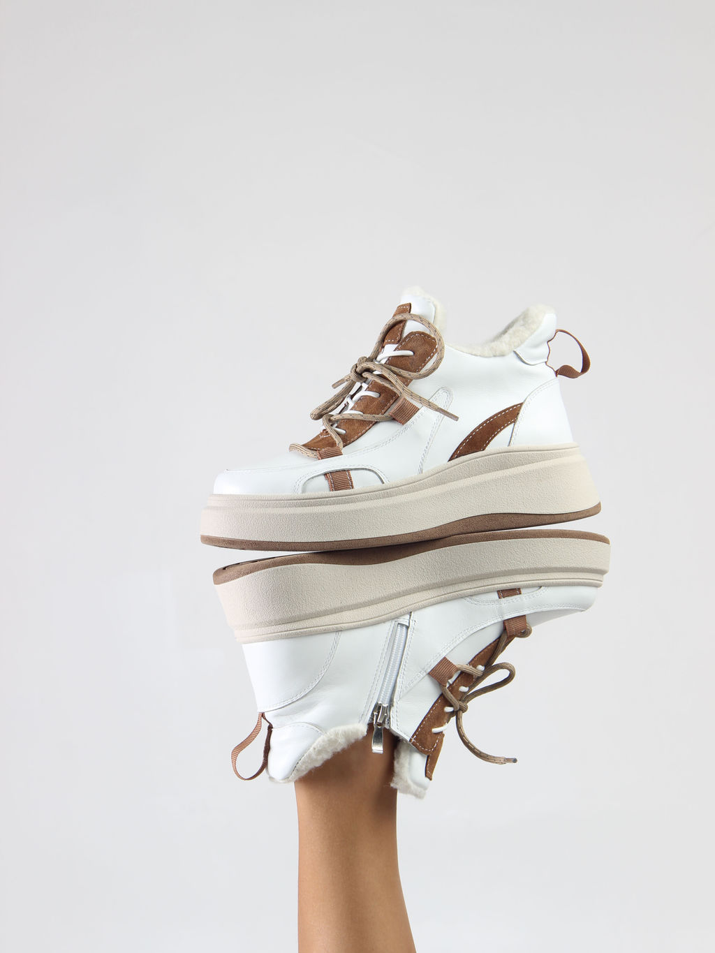 Ботинки 229.windybe. белый коричневый/Шерсть