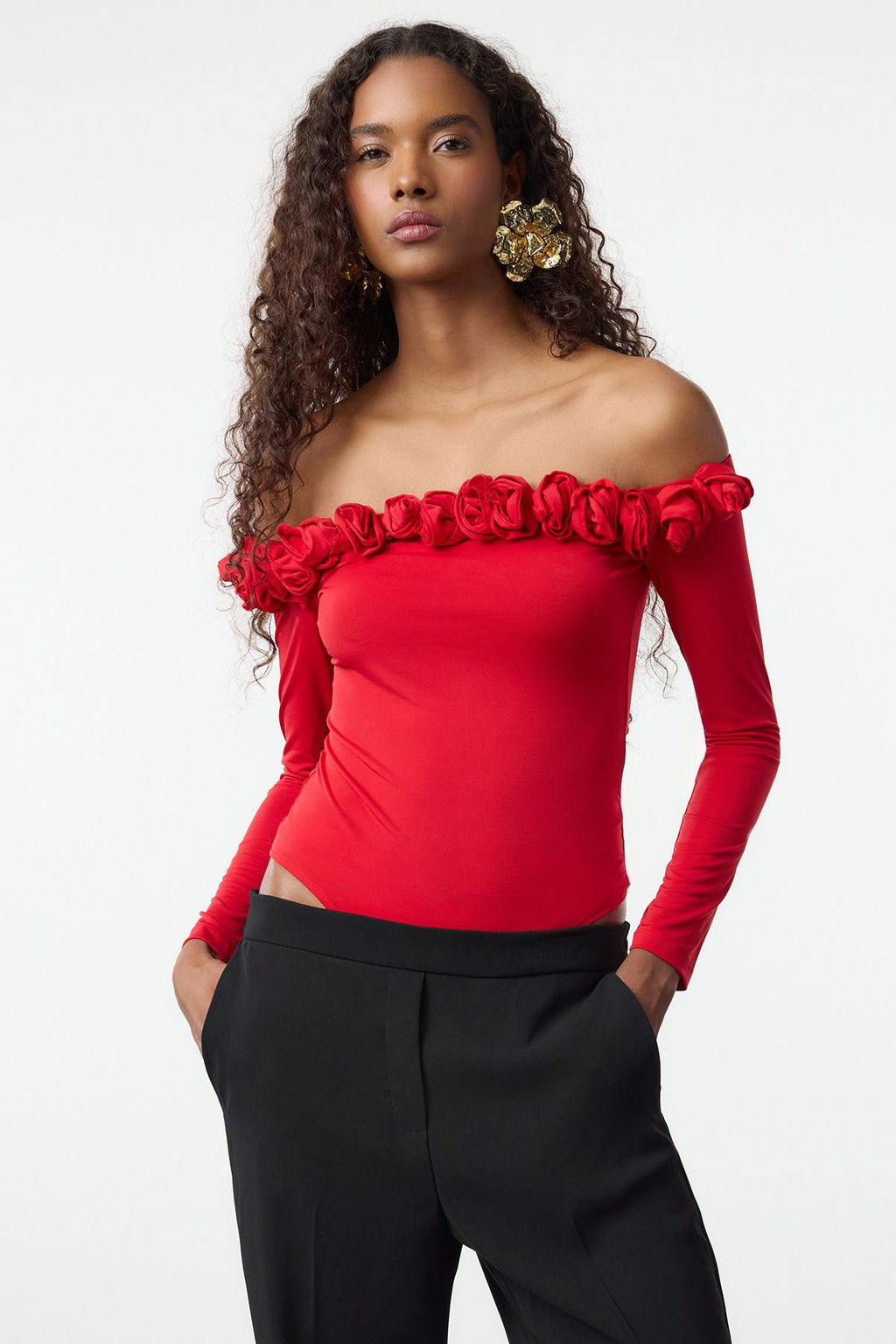 Trendyolmilla K?rm?z? Gul Detayl? Orme Body TPRAW25BD00015