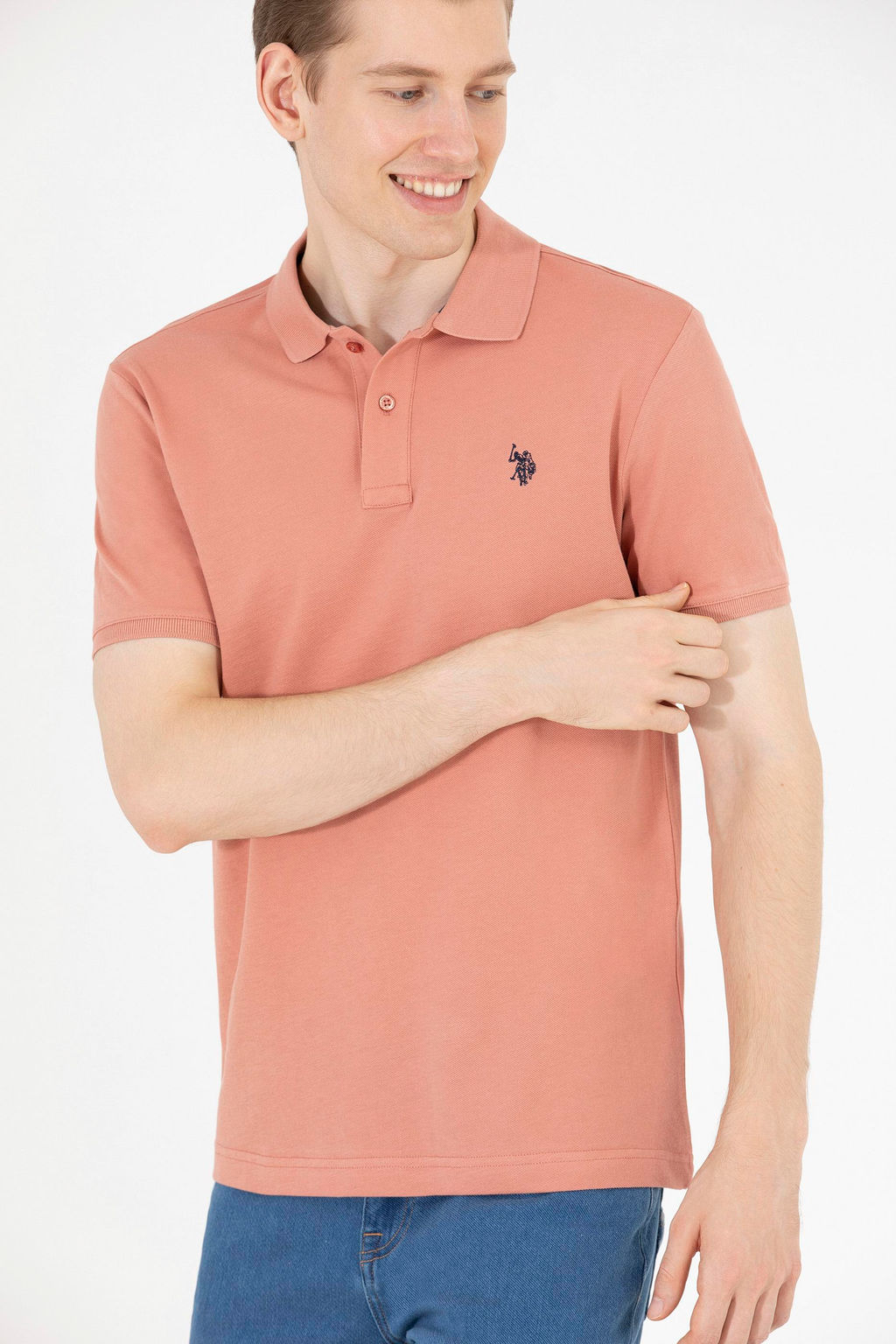 Мужская пудровая футболка с воротником поло Basic - U.s. polo assn фото 3