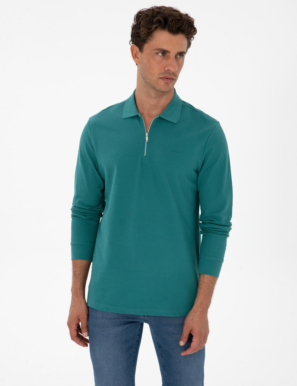 Z_mr_t Slim Fit K_vr_lmaz Fermuarl_ Polo Yaka Basic Pike Sweatshirt