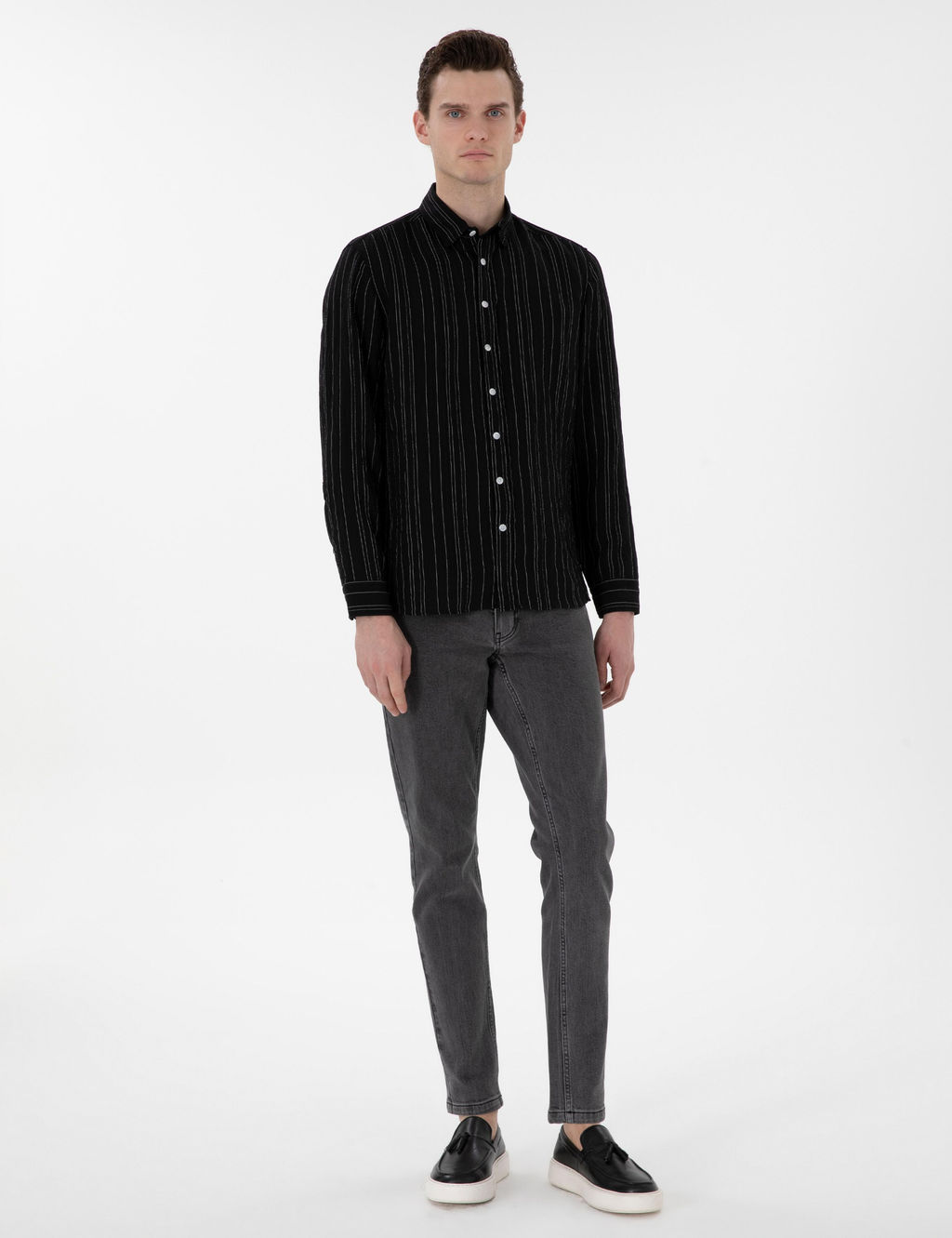 Siyah Regular Fit _izgili Uzun Kollu G_mlek - Pierre cardin фото 4