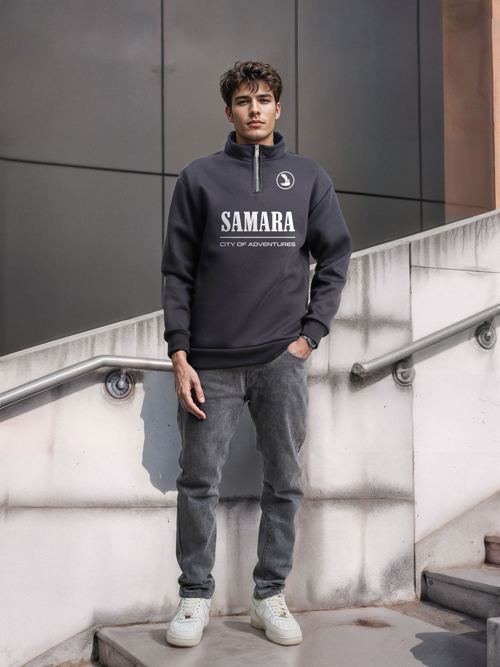 Толстовка мужская с зип-воротником "Samara" серый