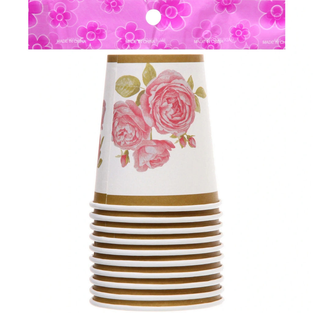 Цена за 6 шт. Стакан бумажный 0,2л в наборе 10 шт "Розовый сад"