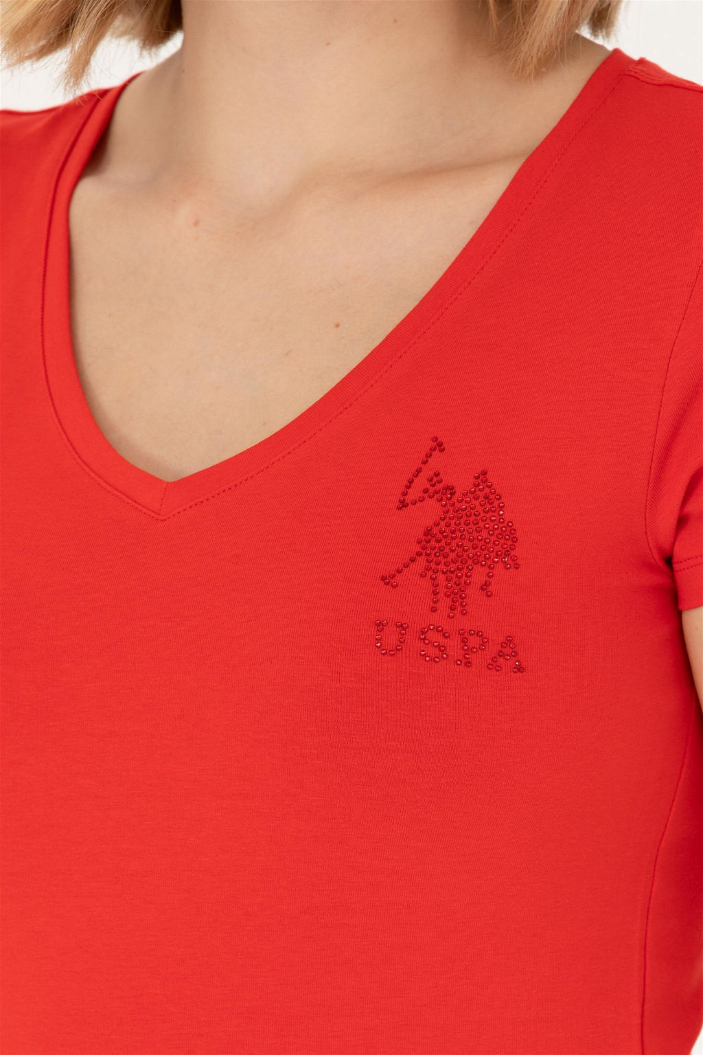 Женская красная базовая футболка - U.s. polo assn фото 7